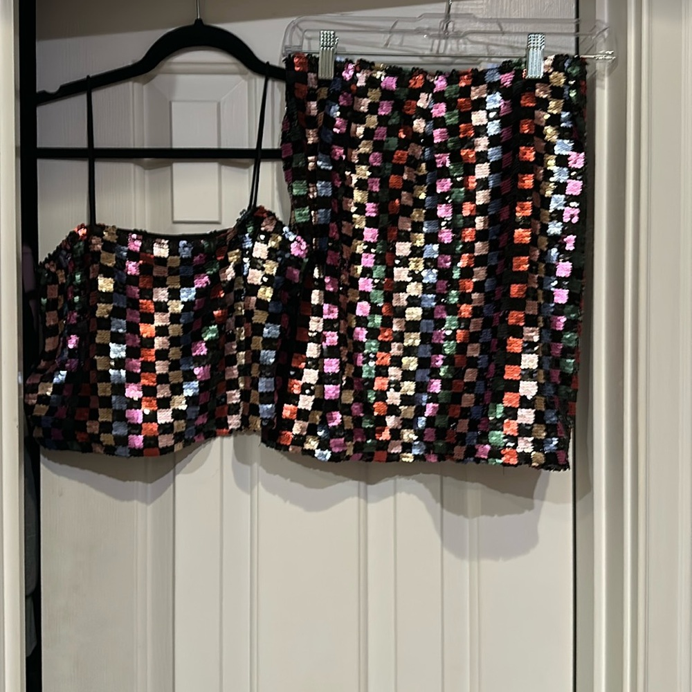 Pink Lily Multicolor Sequin Skirt Set